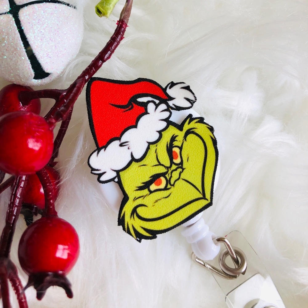 Grinch Retractable badge reel clip for hanging ID